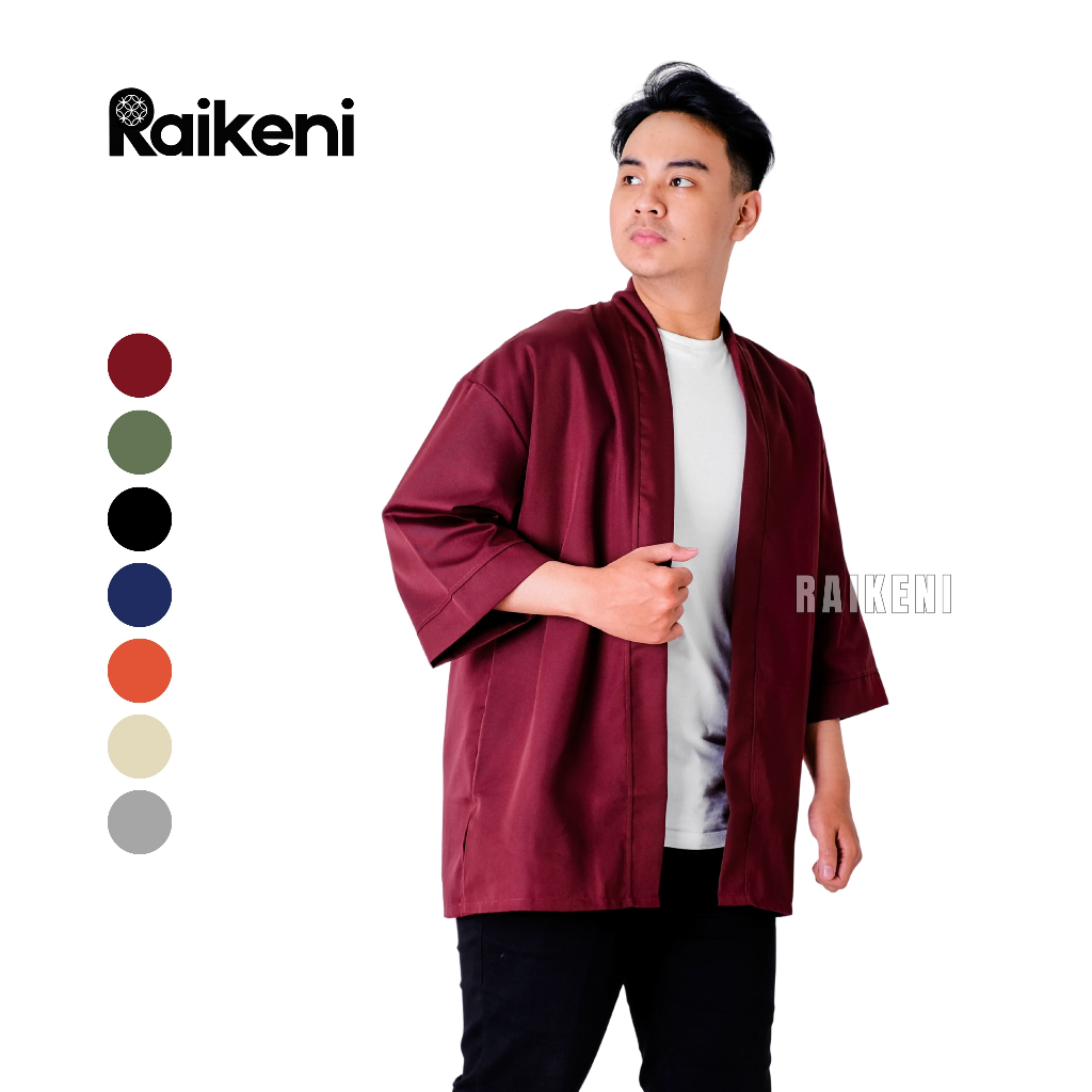 RAIKENI Kimono UNO | Outer Jepang | Kimono 3/4 Unisex Maroon | Cradigan Jepang | Kimono Pria Merah