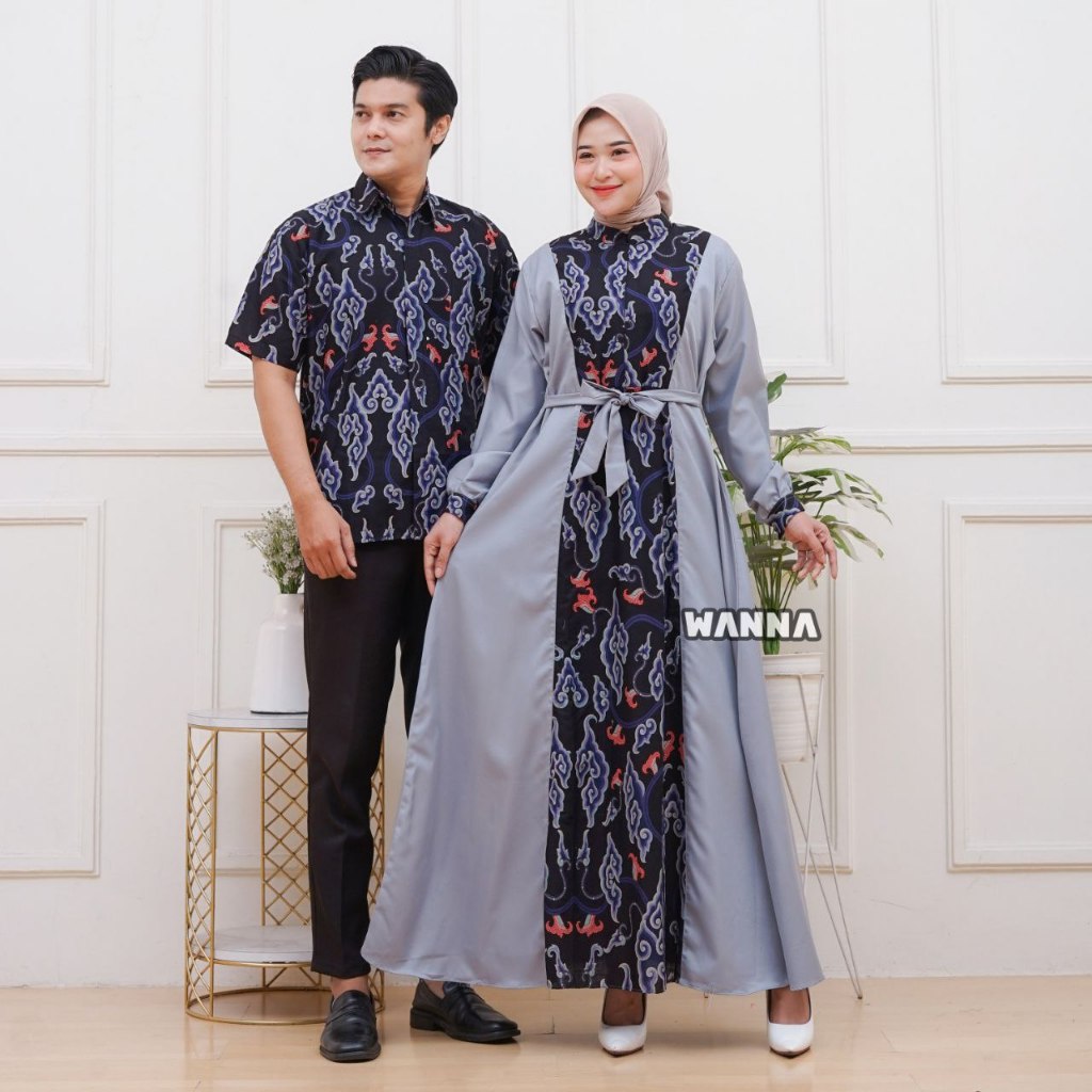 GAMIS COUPLE KEMEJA BATIK GAMIS KOMBINASI TOYOBO GAMIS LEBARAN