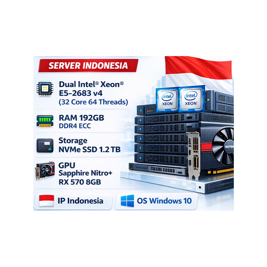 RDP DEDICATED GPU BAREMETAL 32 CORE 64 THREADS,192GB RAM, GPU RX 570 8GB SUPPORT GAME,ROBLOX,EMULATO
