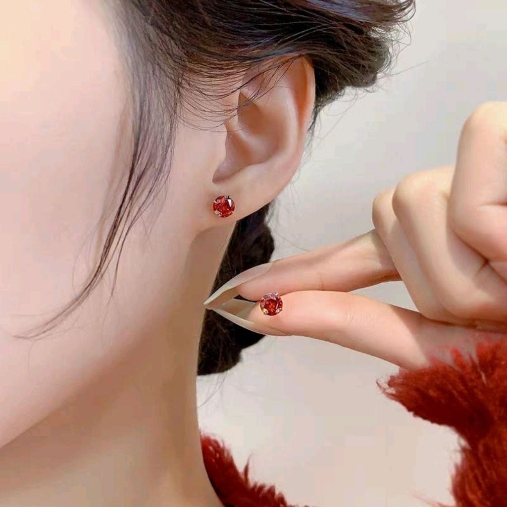 anting titanium premium model permata merah