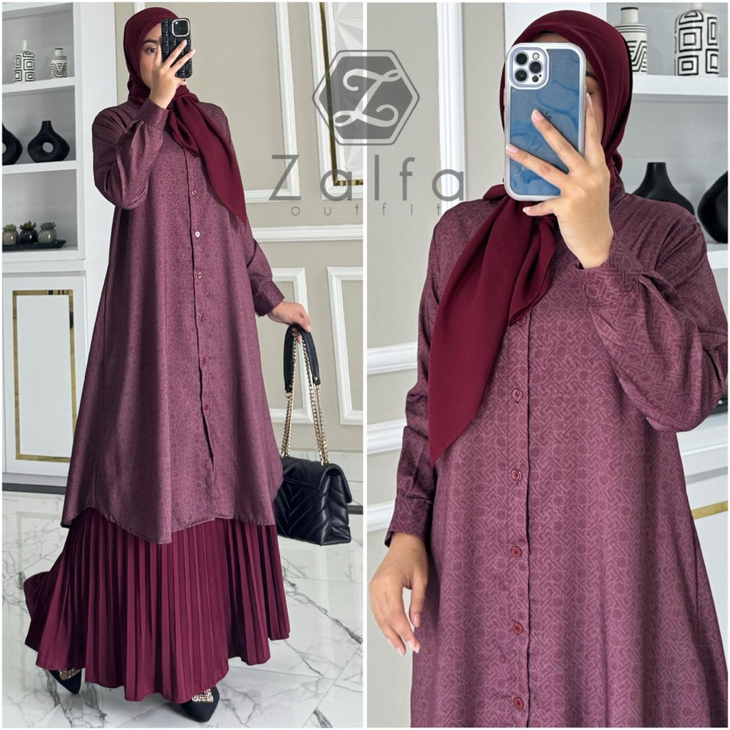 GWEN tunik by ZALFA OUTFIT /Atasan Wanita Tunik kerja kuliah panjang LINEN premium lengan manset