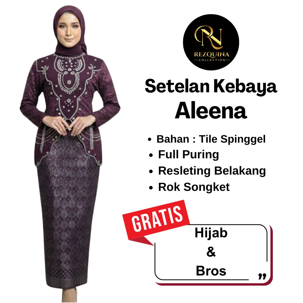 Set Kebaya Aleena Rok Songket Gratis Hijab dan Bros II Kebaya Wisuda II Kebaya Songket Modern