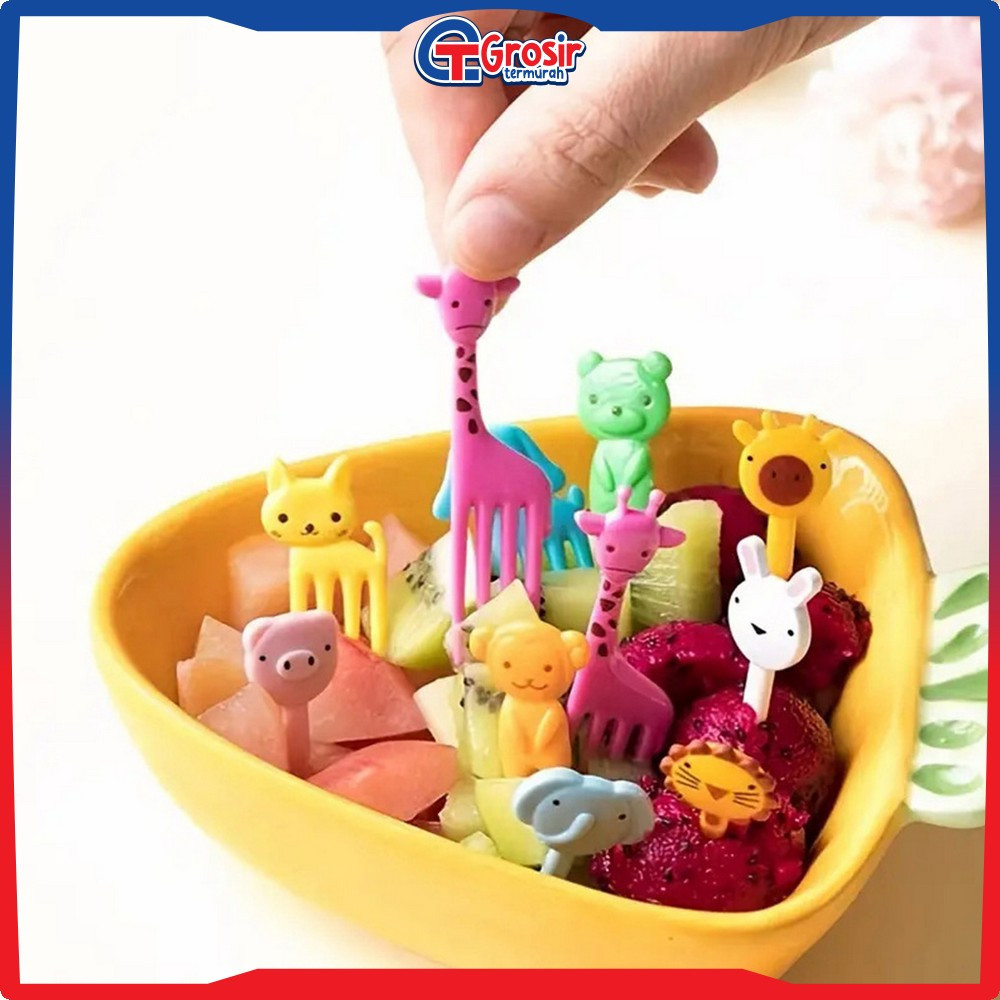Garpu Bento Mini Isi 10pcs Karakter Animal Lucu / Garpu Buah Tusukan Bento Buah Kue Dekorasi Bekal A