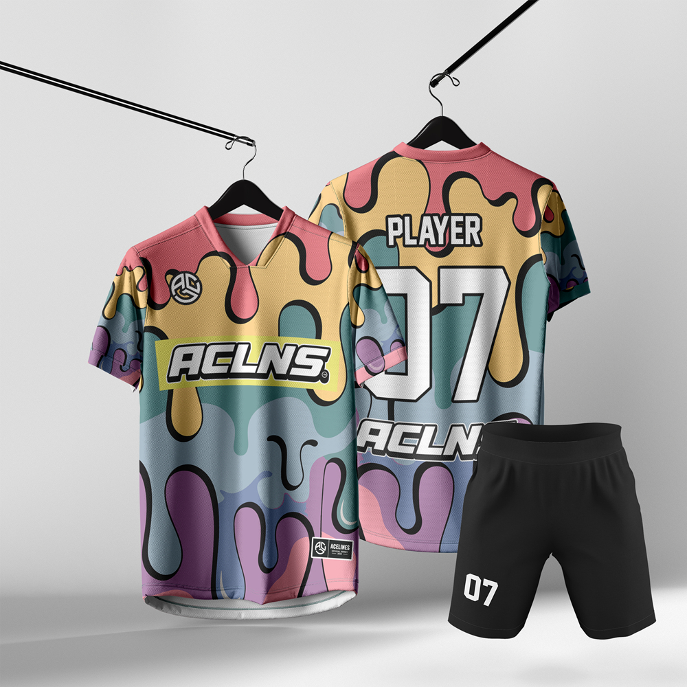 Setelan Jersey Futsal Tim Unisex Motif Abstrak Drip Colorful