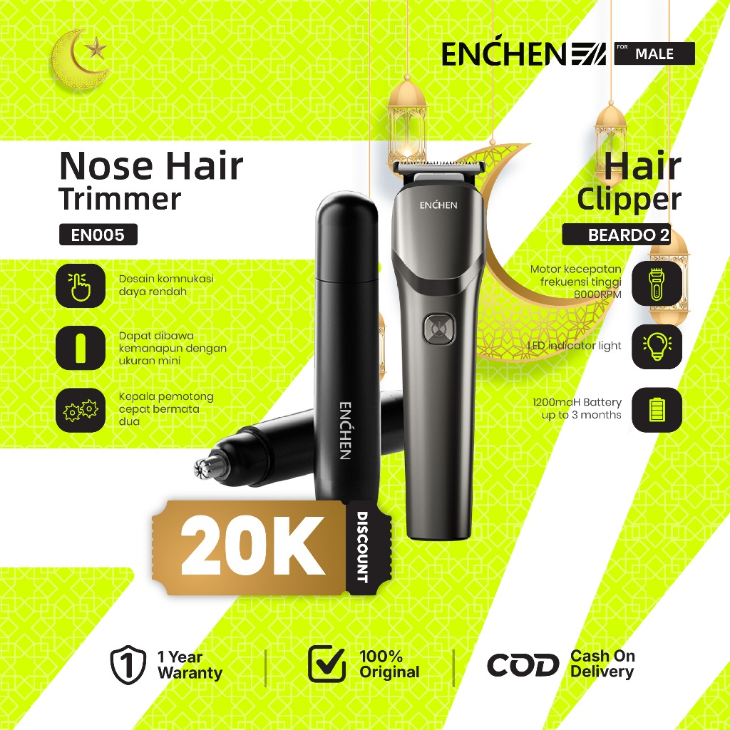 [Penawaran Kombo] ENCHEN Beardo 2 & EN005 Smart Hair Trimmer Alat Cukur Elektrik Rambut Jenggot