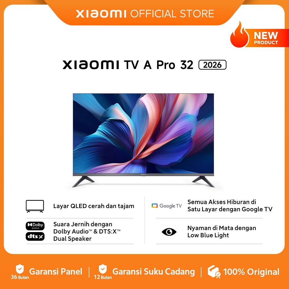 Xiaomi TV A Pro 32 2026 | Layar QLED cerah dan tajam |  Suara Jernih dengan Dolby Audio & DTS:X Dual