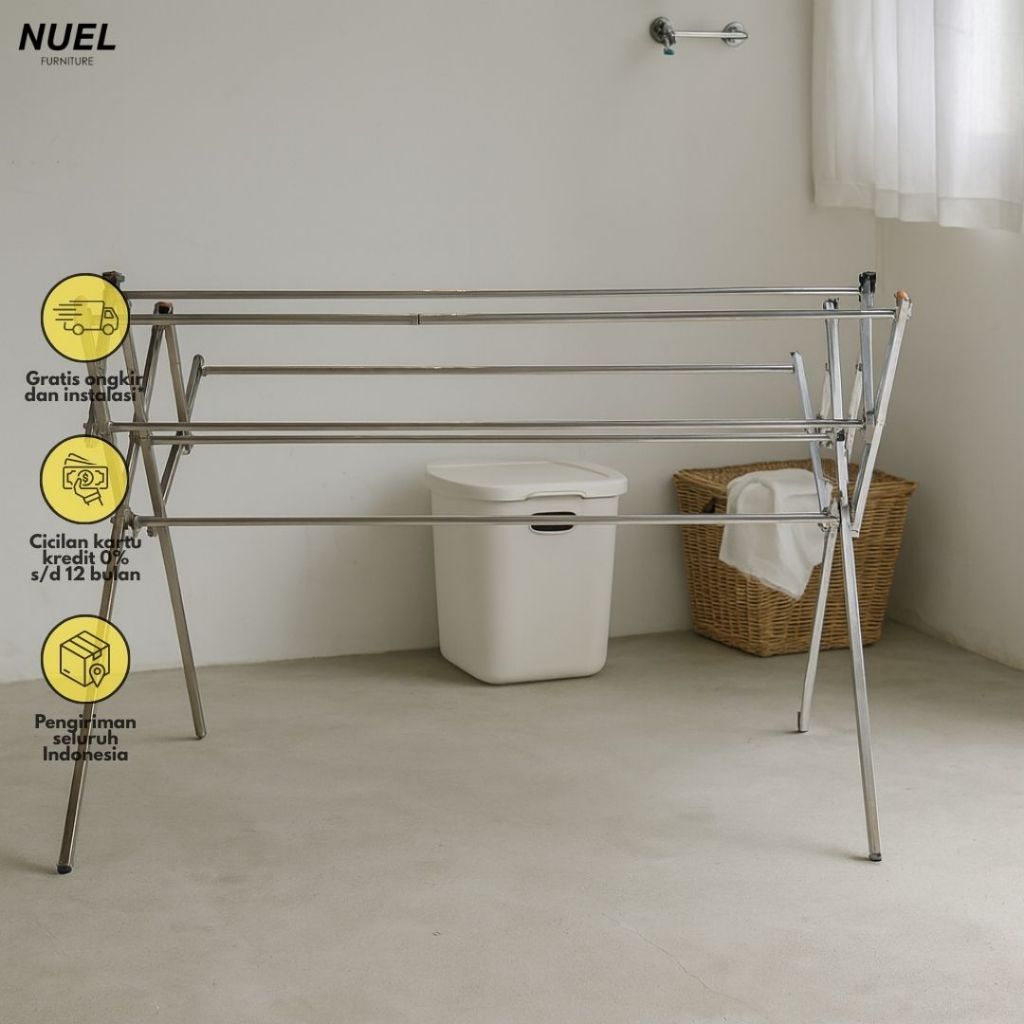 NUEL Jemuran Baju Stainless Kotak / Gantungan Pakaian Besi Kuat