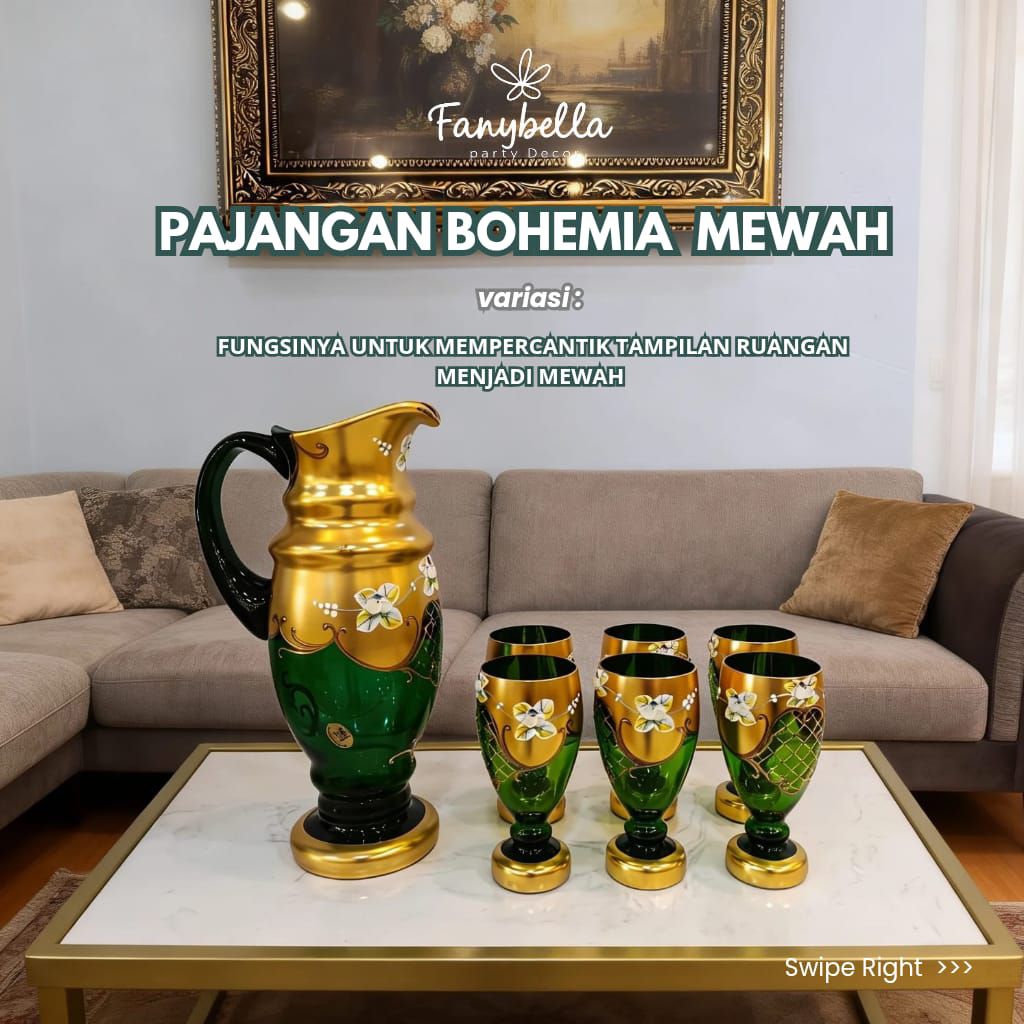Pajangan Meja Bohemia Kristal Tea Set Gold Asli Mewah Import Dekorasi Rumah Set