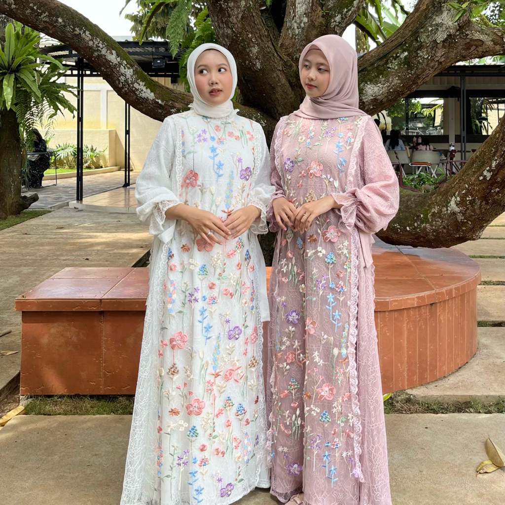Tiaramu - Bella Dress - Dress Brokat Lebaran - Dress Brokat Bunga - Dress Kondangan Simple - Dress P
