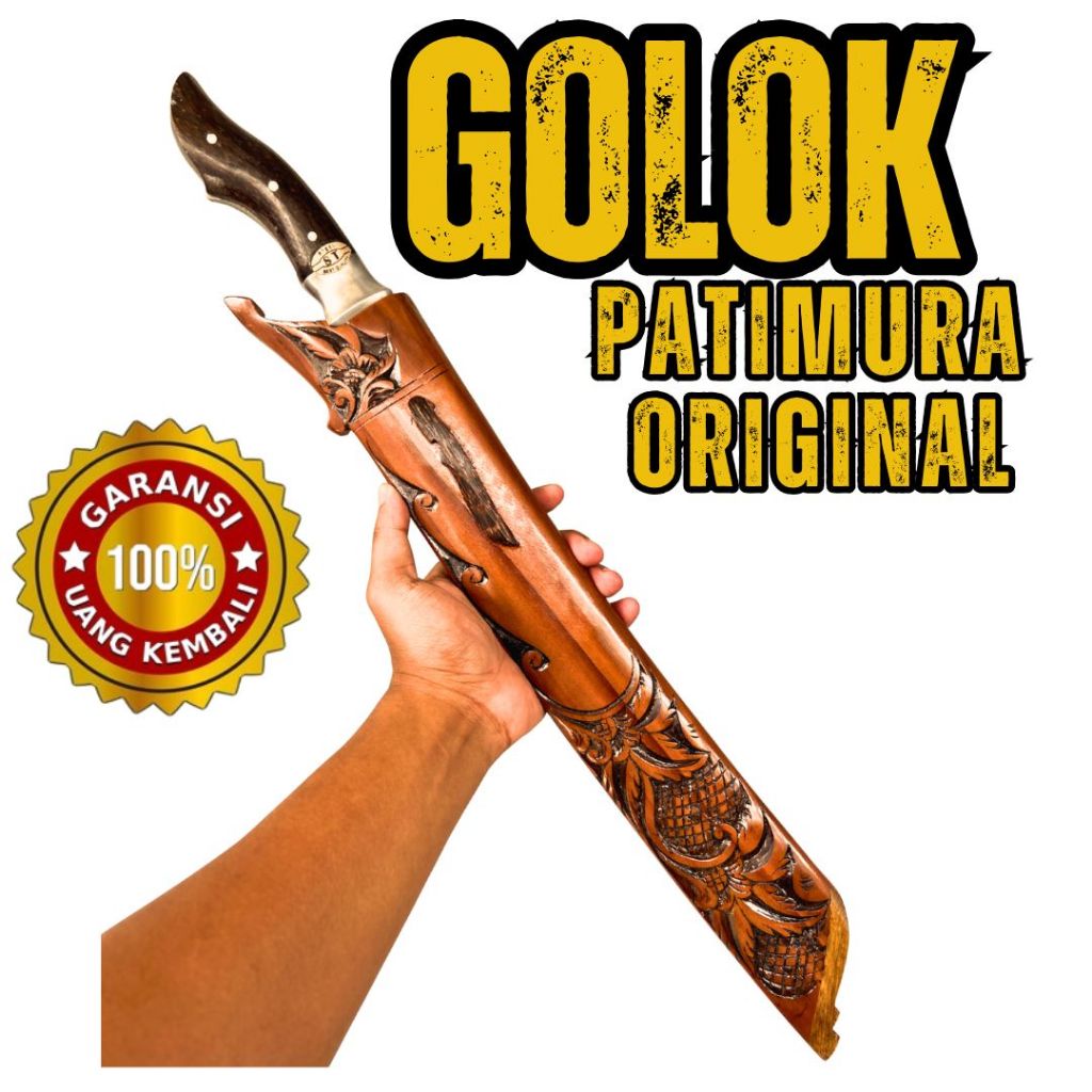 Golok Kebun Model Patimura Ukir Bahan Baja per Sepuh Warangka Kayu Raksamala Untuk Peralatan kebun