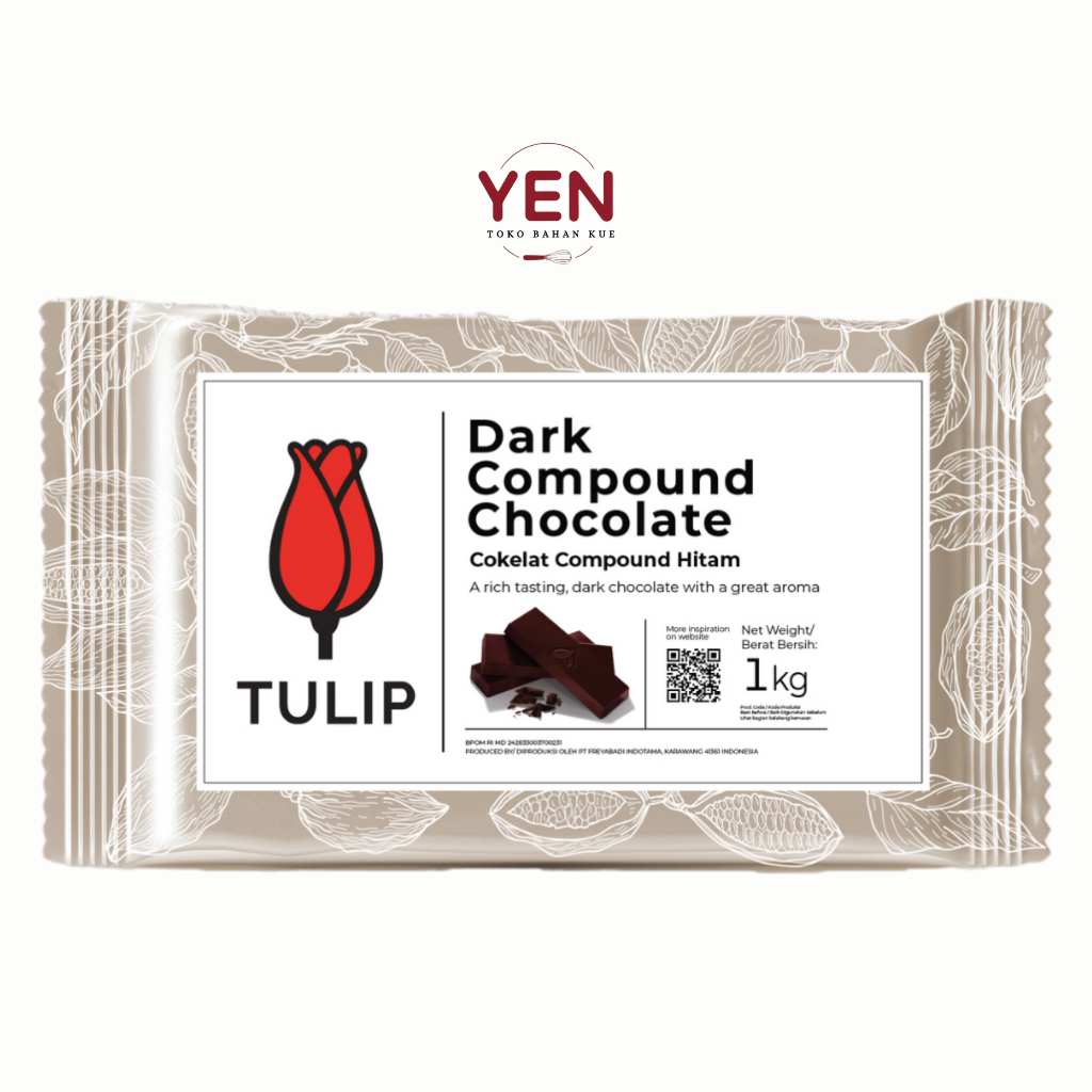 Tulip Premium Dark Chocolate Compound / Coklat Batang / DCC / Dark Cooking Chocolate 1 Kg