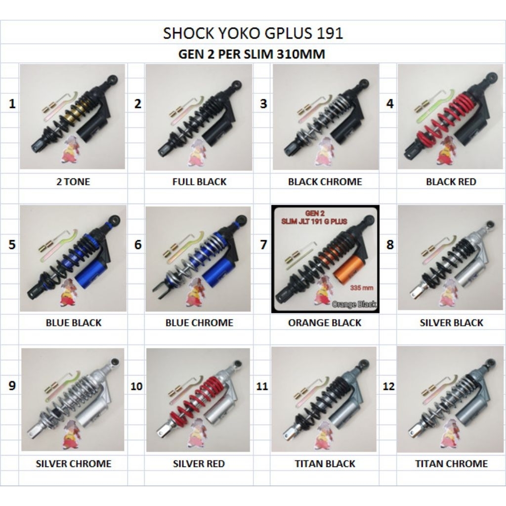 shock - monoshock yoko gen 2 per slim  310mm motor all mio beat vario 110 fi xeon genio