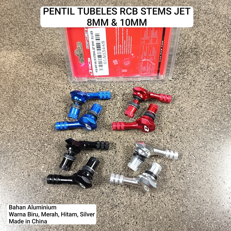 RCB RACING BOY PENTIL BAN TUBELES TUBLES STEMS JET UK. 8 MM/10 MM MERAH ; HITAM ; BIRU ; SILVER
