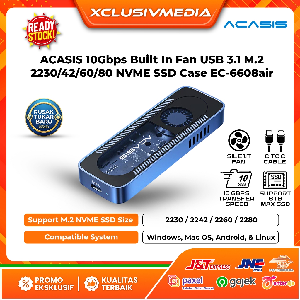 Acasis 10Gbps USB 3.1 M.2 NVMe SSD Enclosure Case EC-6608air