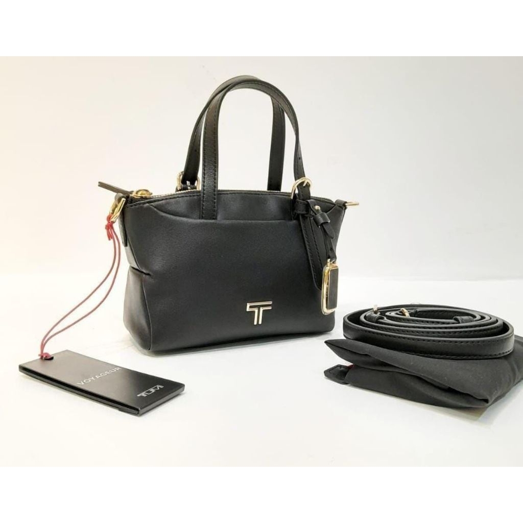 TUMI VOYAGEUR YUMA MINI TOTE BLACK/LIGHT GOLD Leather with long strap