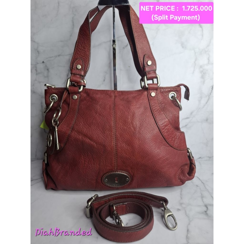 F079 - PRELOVED TAS FOSSIL CONVERTIBLE SATCHEL MAROON FULLSET