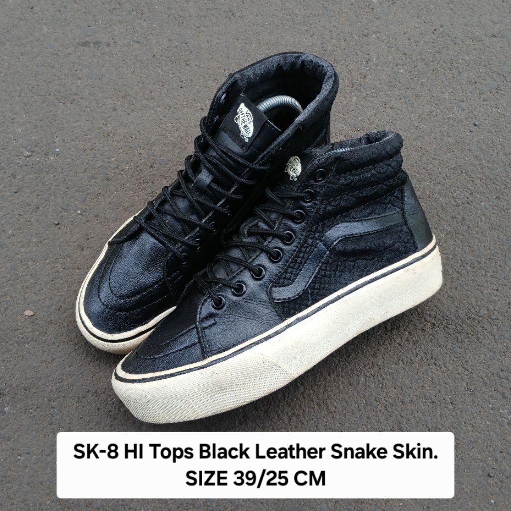 Sepatu Vans SK-8 HI Tops Black Leather