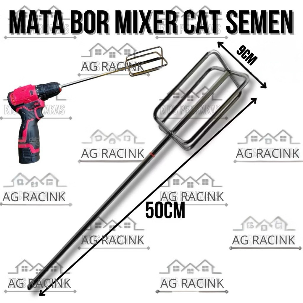 MATA BOR MIXER PENGADUK CAT / SEMEN BESI BEHEL 10mm SNI, PANJANG 50cm