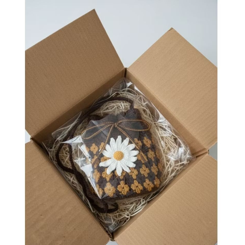 Tas Selempang Serut Rajut Motif Daisy Handmade | Tas Rajut Bunga daisy