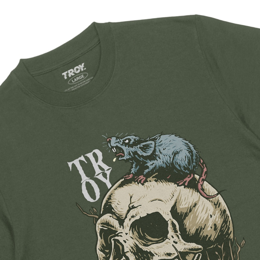Troy Company Tshirt Army Green Rat And Skull - Kaos Lengan Pendek Kaos Hijau Army MTD 2999