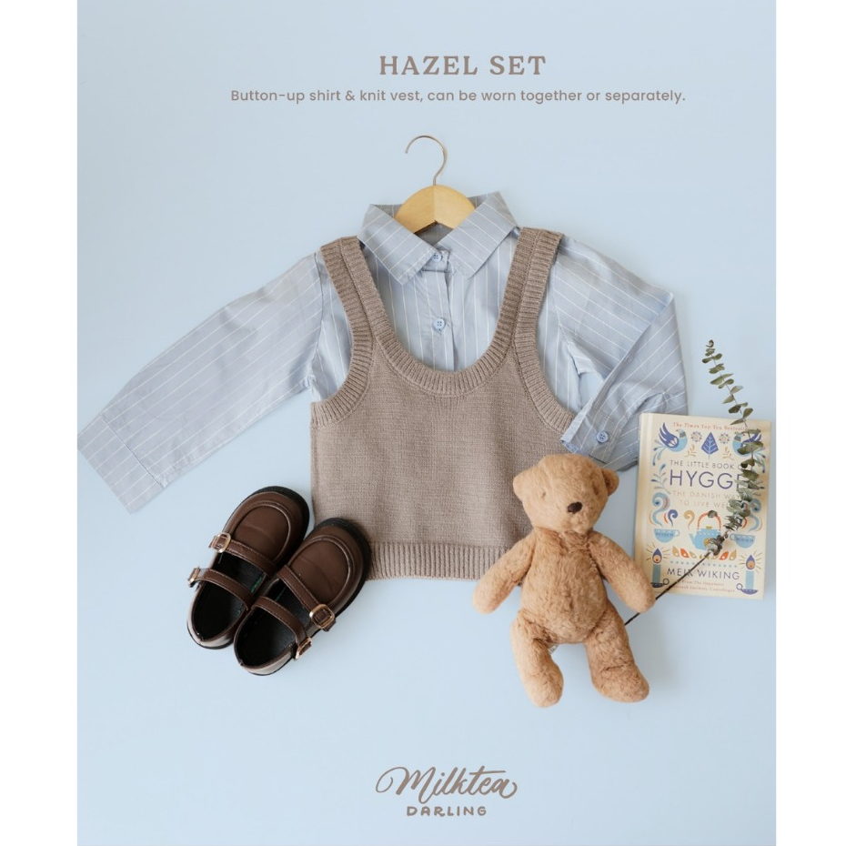 [ MILKTEA DARLING ] HAZEL SHIRT & KNIT VEST - BAJU ANAK KOREA - BAJU ANAK STYLE KOREA VEST SHIRT KEM