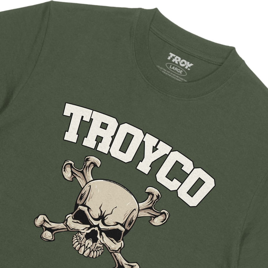 Troy Company Tshirt Army Green Skull And Cross - Kaos Lengan Pendek Kaos Hijau Army MTD 3000
