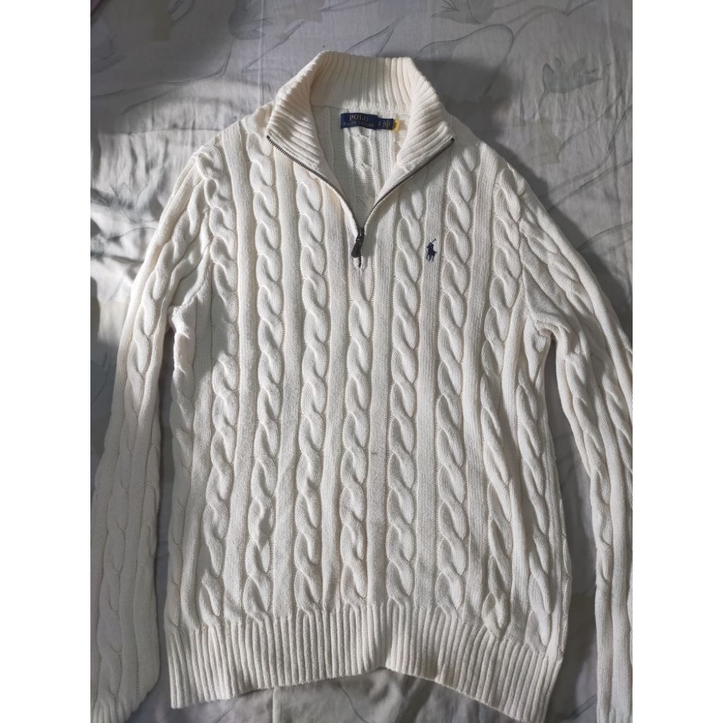 Polo Ralph Lauren cable knit halfzip white S