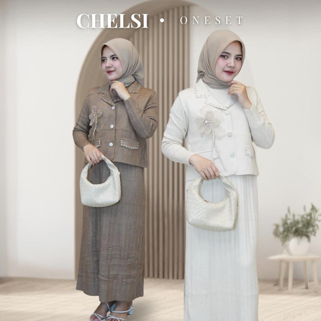 Chelsi Dress - Set Gamis Rompi Rajut - Muslim Wanita Dewasa