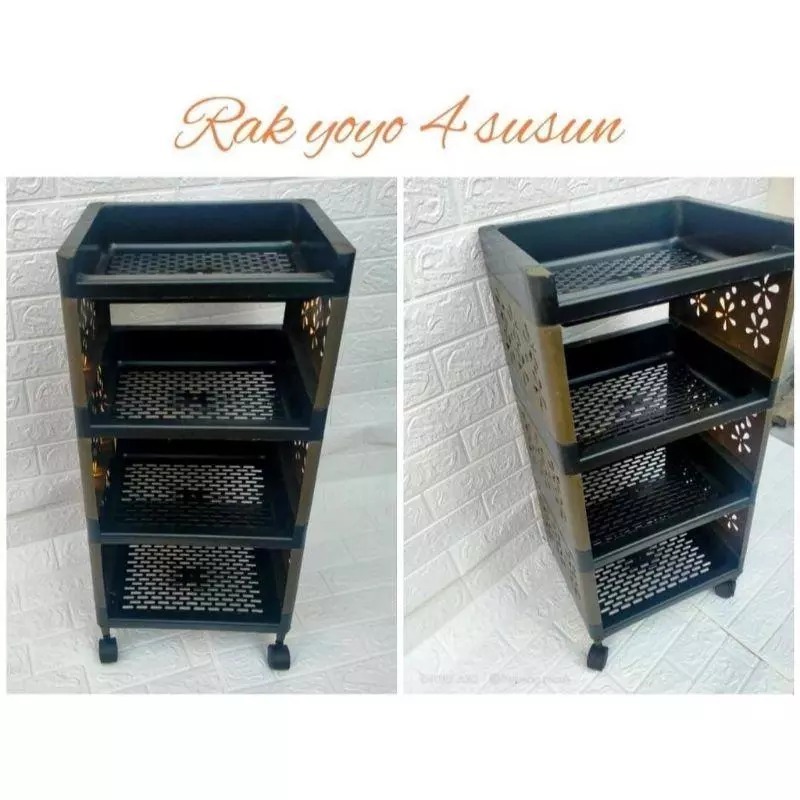 READY Rak Yoyo Jumbo Plastik Serbaguna Full Hitam / Rak Yoyo 4 Susun  Rak Plastik Serbaguna