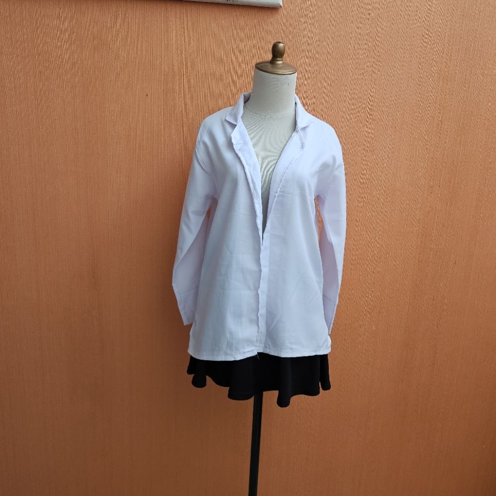 atasan blazer wanita putih polos L cewek outer lengan panjang santai kerja kuliah