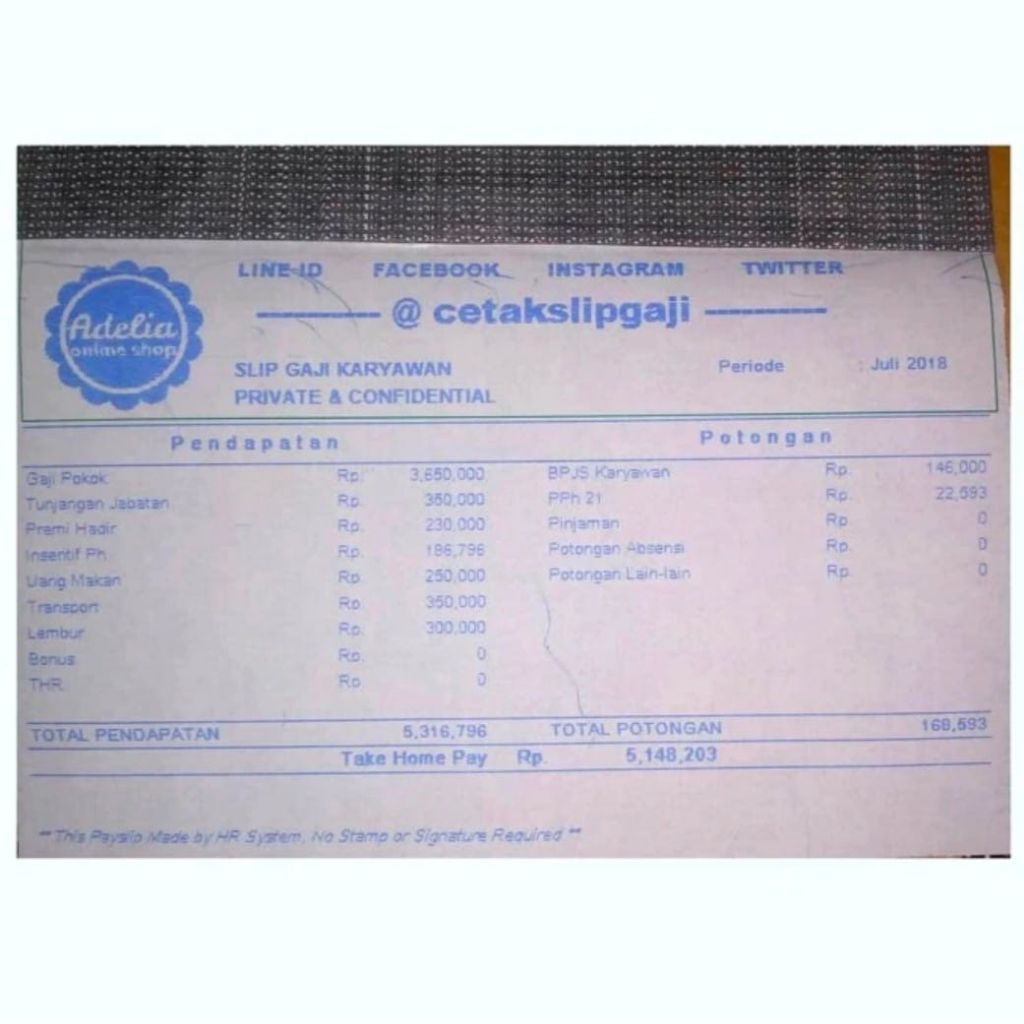 Blanko payroll slip gaji berkarbon rangkap 3 continuous form