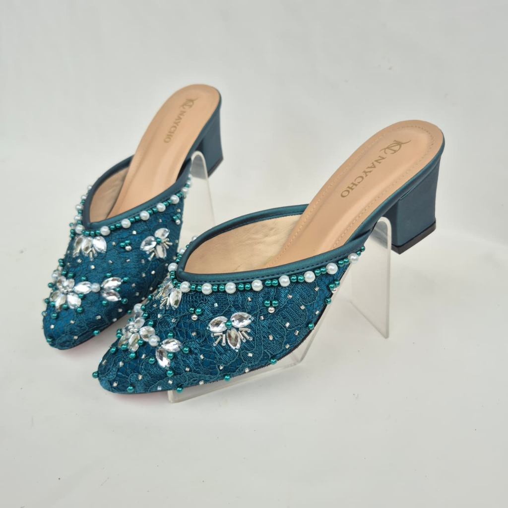 Xylona-Wedding Shoes Wanita Brukat Payet Jepang Premium Heels Tahu 5cm