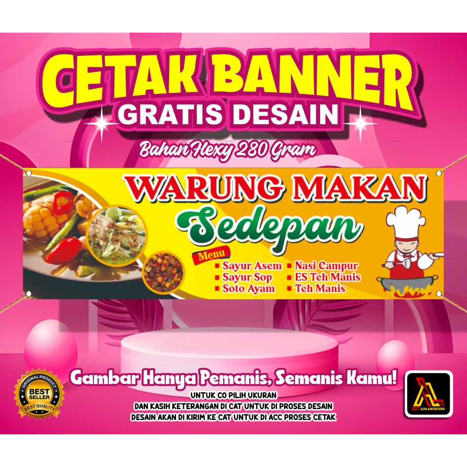 CETAK BANNER WARUNG MAKAN / SPANDUK TOKO / BANNER CUSTOM FREE DESAIN TERLARIS / COD