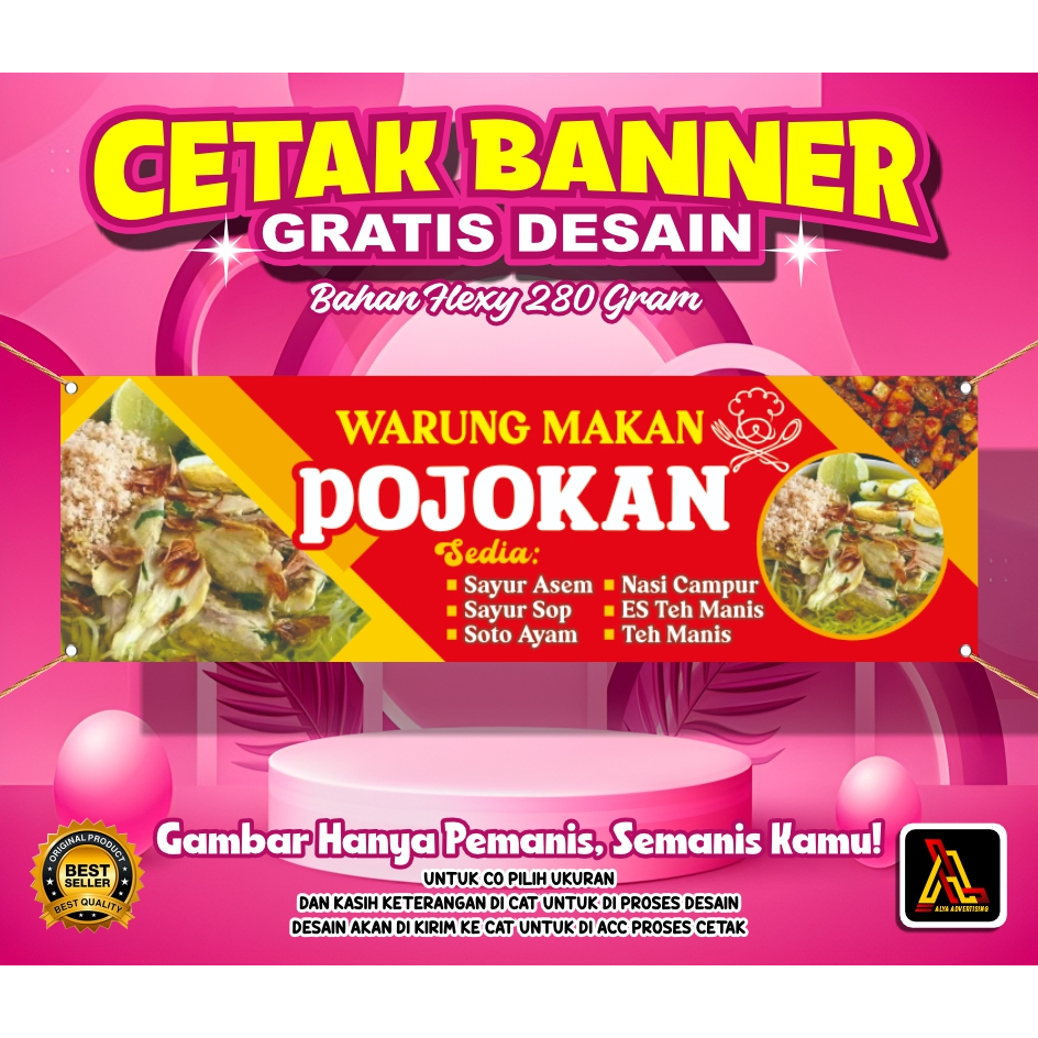 CETAK BANNER WARUNG MAKAN / BANNER CUSTOM FREE DESAIN SEHARI JADI / GRATIS DESAIN / COD