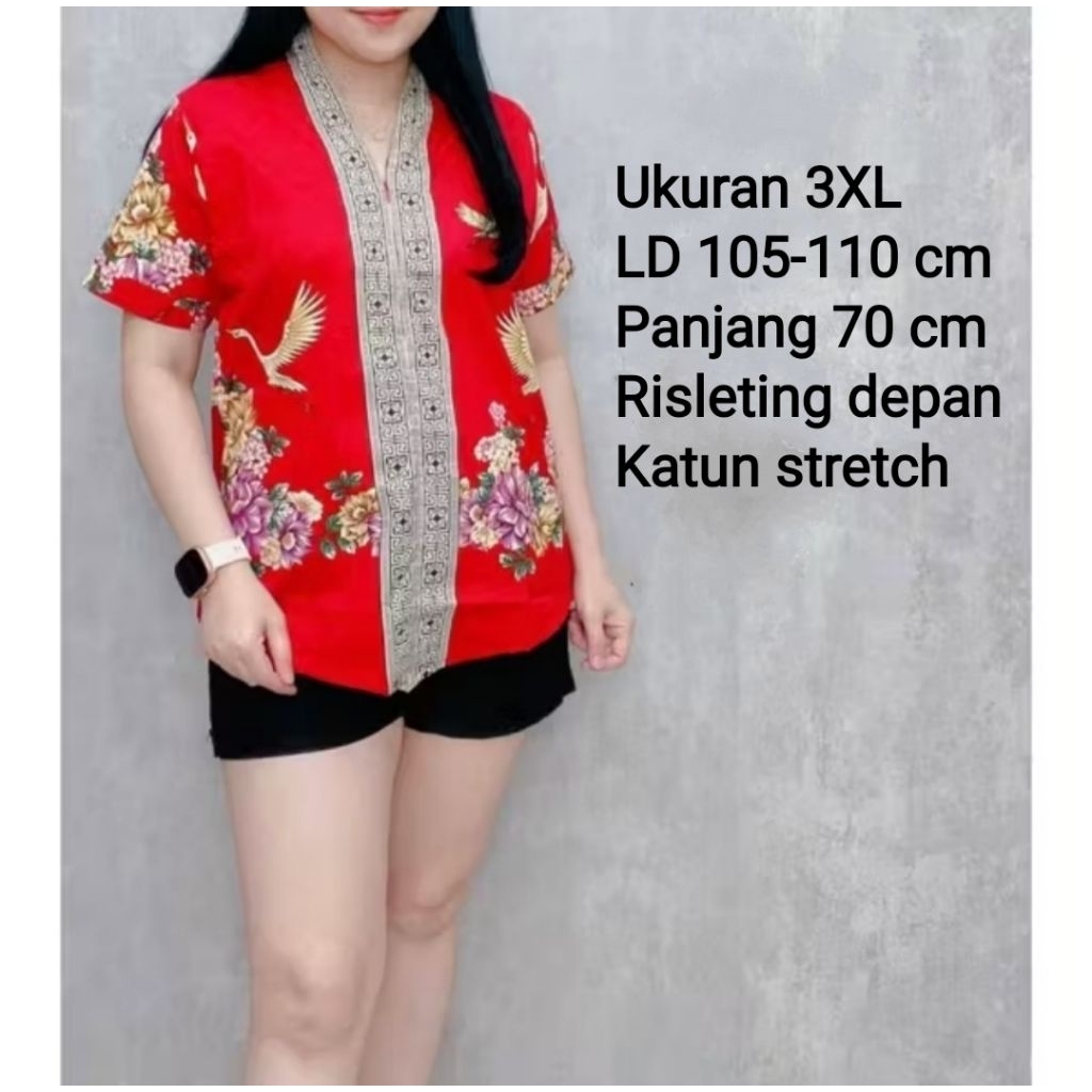 Blouse Batik Merah Imlek Atasan Batik Wanita AB-26
