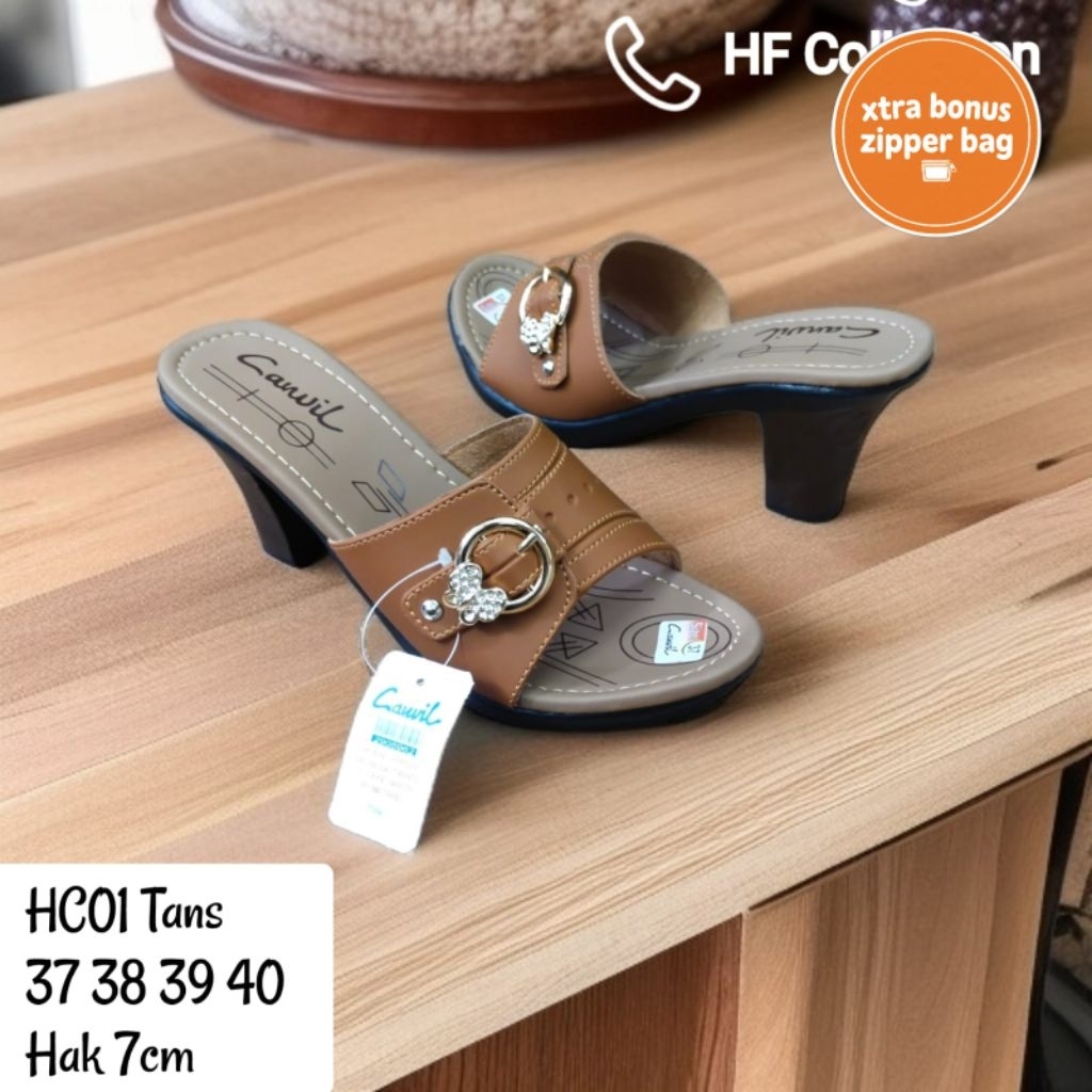 [BONUS ZIPPER BAG]SENDAL HAK HEELS SELOP WANITA MERK CARVIL BAHAN SINTESIS SIZE 37-40