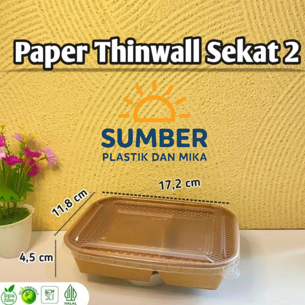 (25PCS) Nesto PTW Paper Thinwall Sekat 2 Kraft Laminasi + Tutup size 1000ml | Paper Lunch Box kraft 