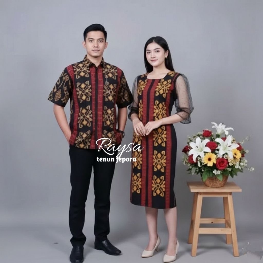 Raysa tenun couple tenun kemeja tenun dan dres tenun lengan kain tile baju pesta baju kondangan baju