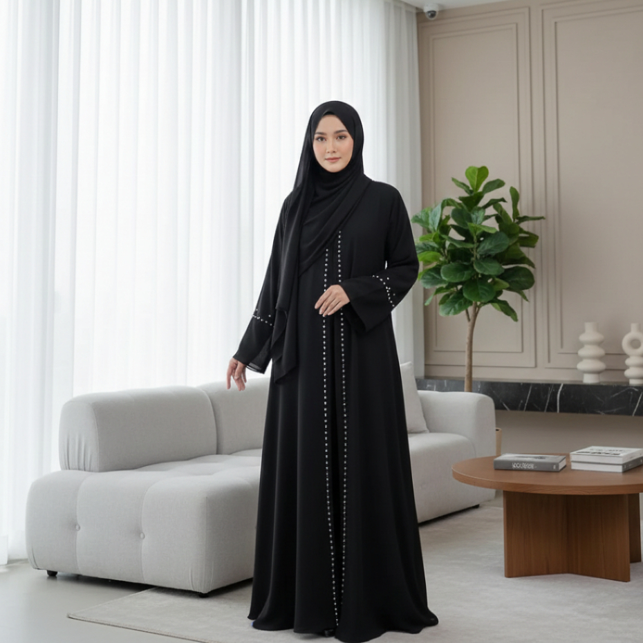 Alessa Gamis Abaya Hitam Ceruty Elegan Mewah