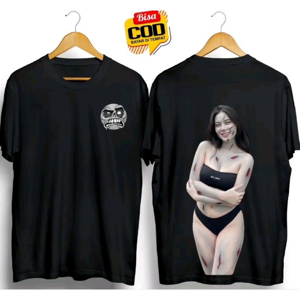Kaos lengan pendek hantu cewe seksi cd hitam,t shirt unisex bahan nyaman di pakai