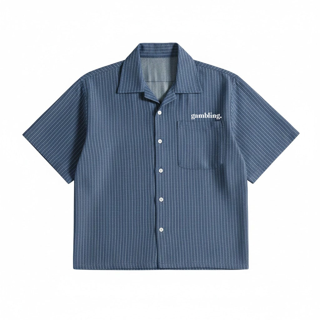 Grit House Kemeja Boxy Fit Adem Unisex Stripe Tangan Pendek DENIM TRUST GAMBLING Pria Wanita Kmeja S