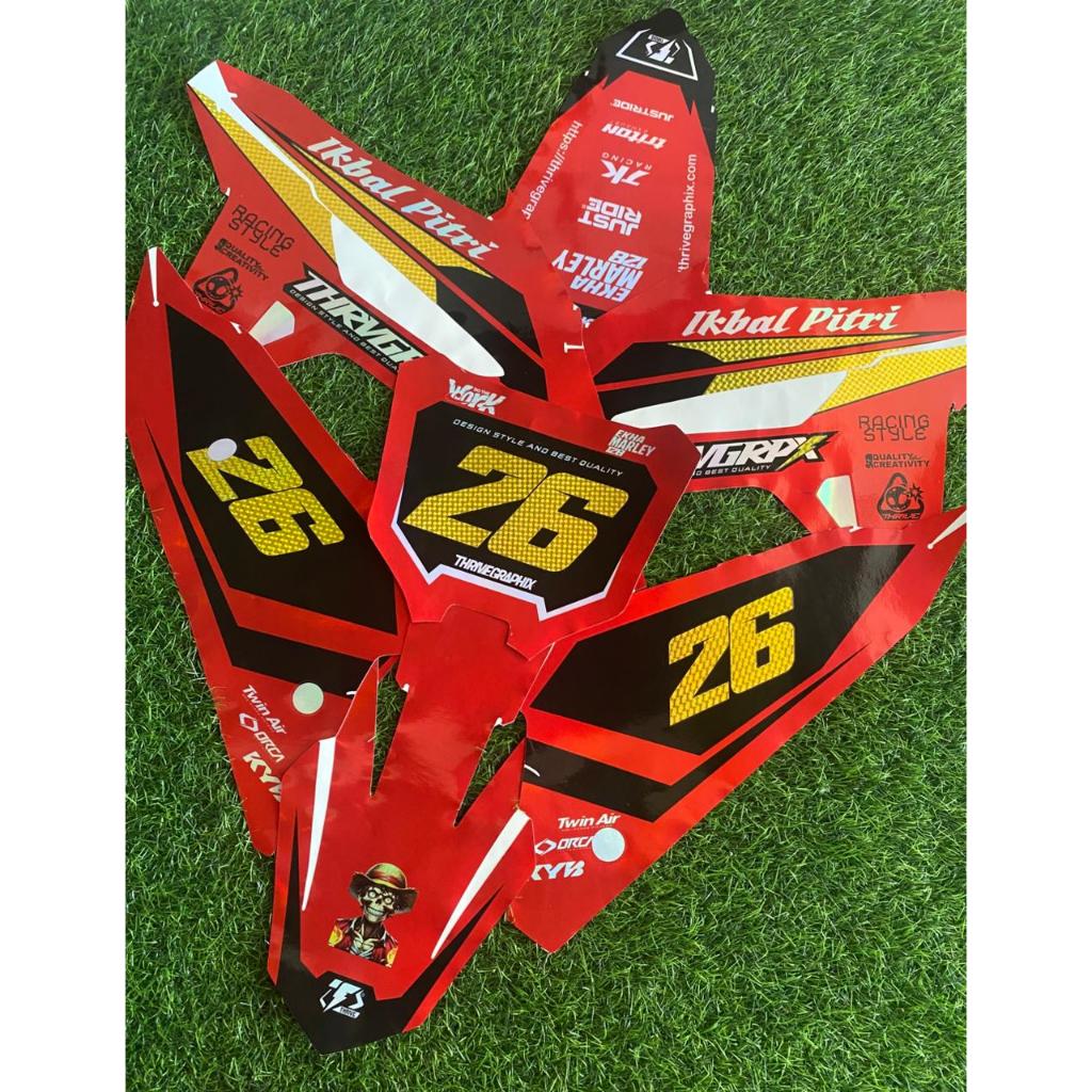DECAL STIKER HONDA CRF 450 NEW DESIGN RED HOLOGRAM GLOW 3D GOLD FINISH FULL BODY BEBAS CUSTOM