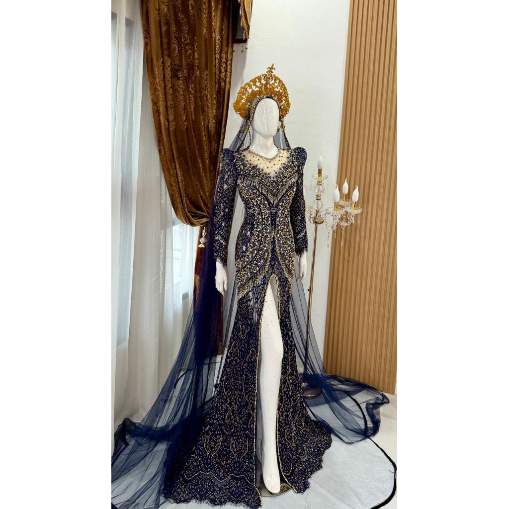 kebaya pengantin navy modern