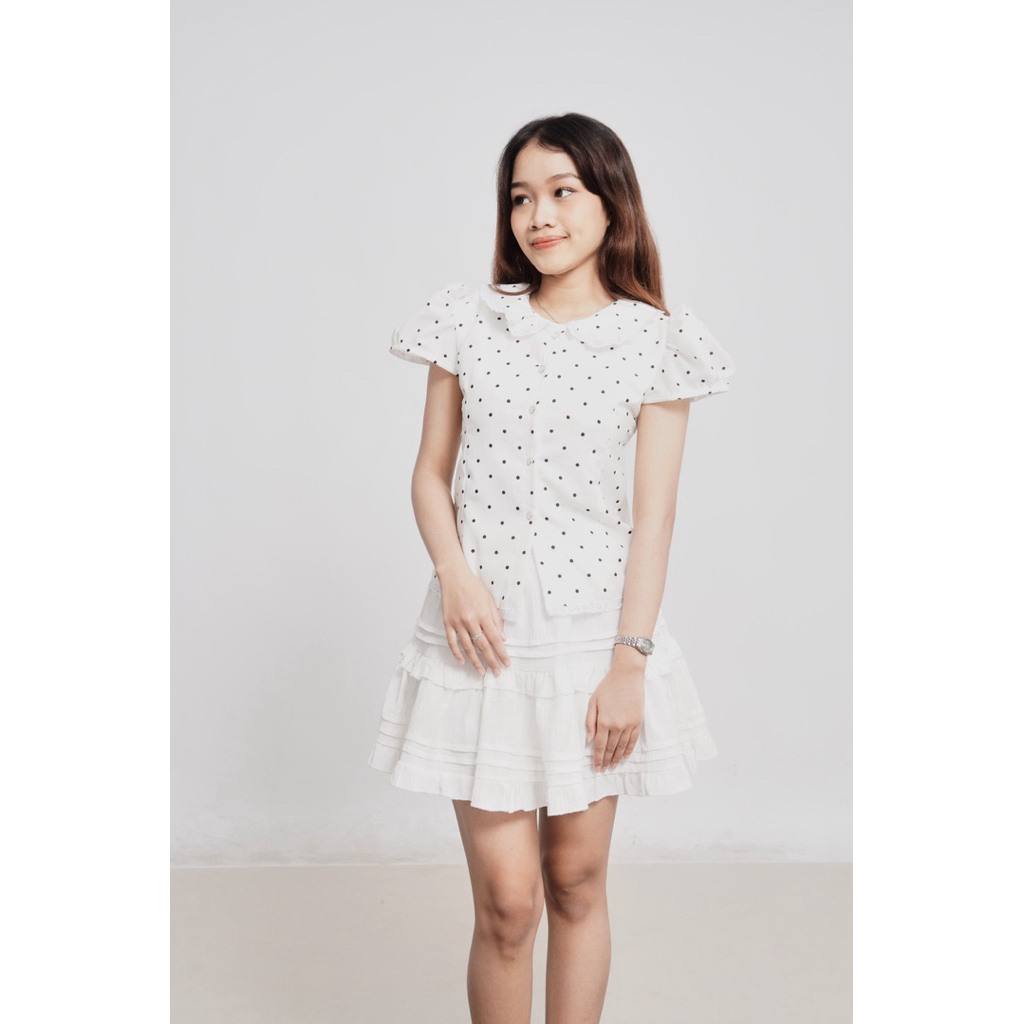 Terbaru Blouse Top Polkadot Crop Blouse Atasan Wanita Blouse Polkadot Crop Atasan Crop Wanita Kemeja