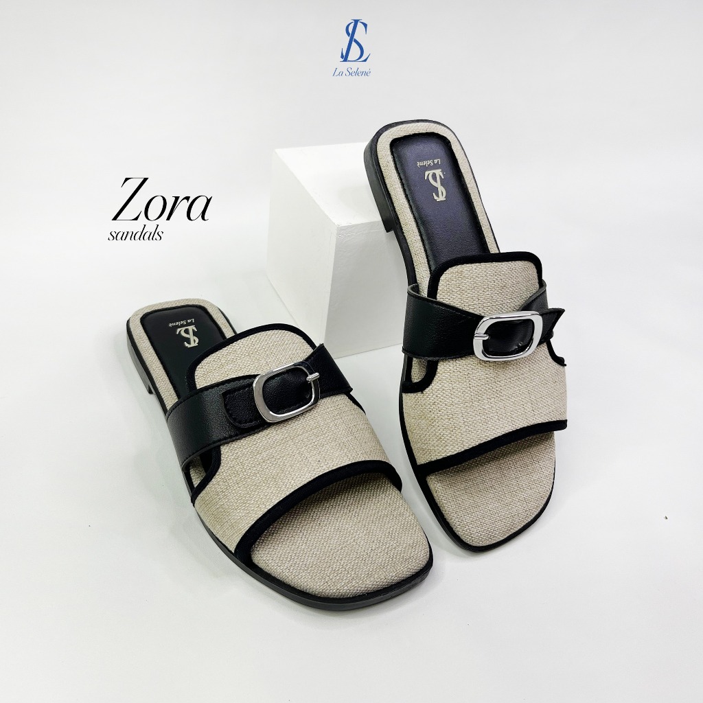 LaSelene - Zora Sandal Wanita Flat Sandal Slop Teplek Gesper Anti Slip L1 | Ivory