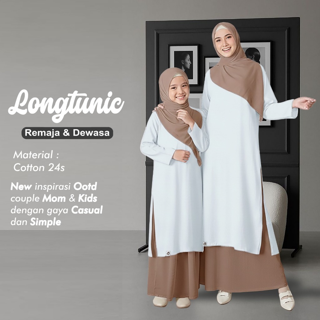 Atasan Wanita Muslimah - Long Tunik Kaos Bahan 24s Remaja dan Dewasa