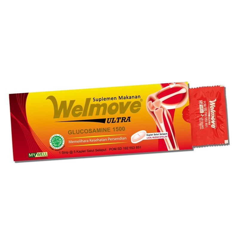 Suplemen Sendi Welmove - Glucosamine 1500mg, Vitamin C & Mineral, Dosis 1 Kaplet/Hari