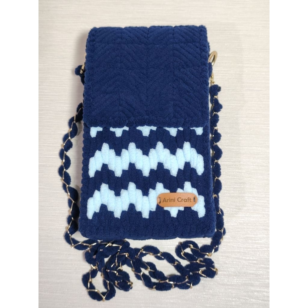 phone bag rajut kanvas motif