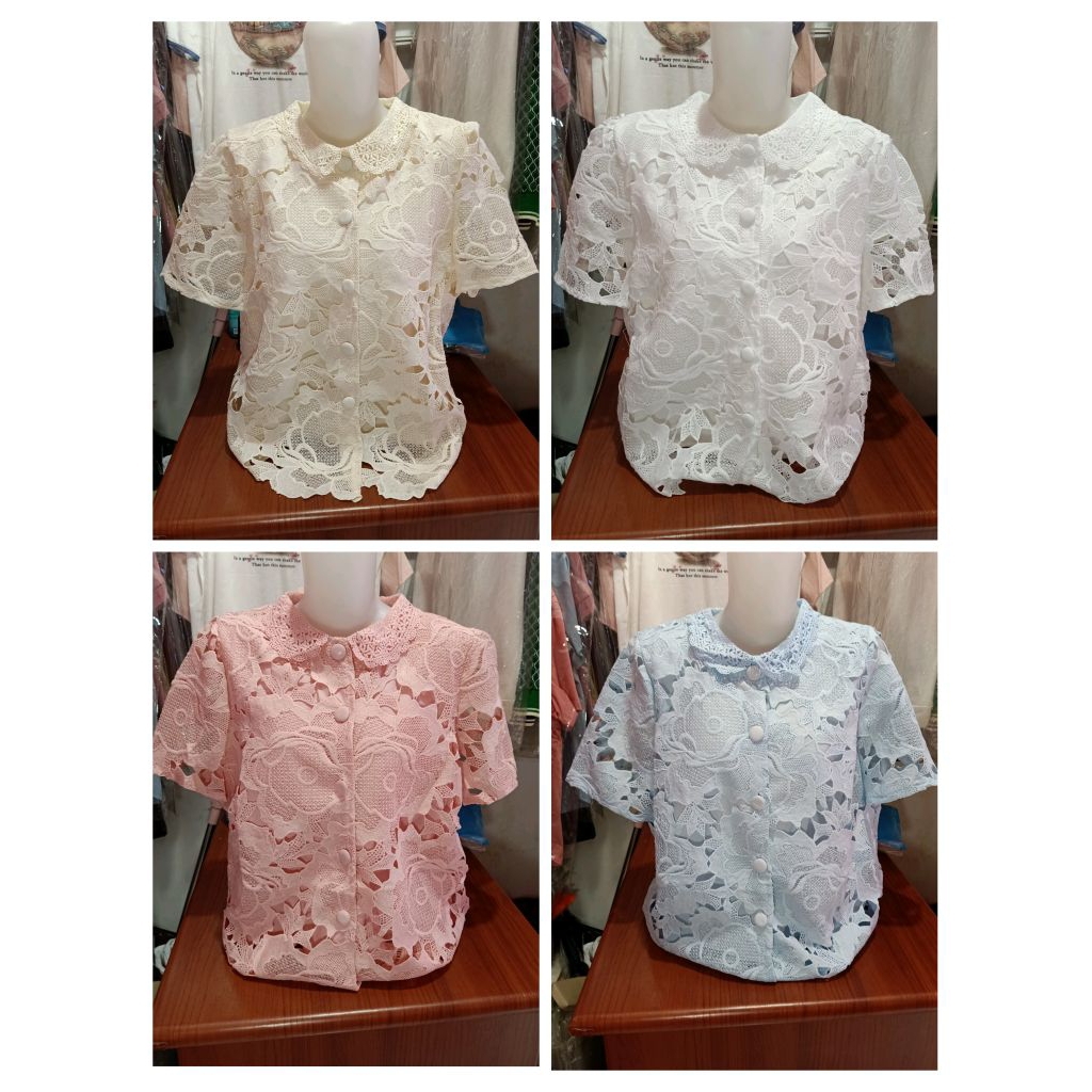 Kemeja Blus Wanita Premium Katun Brokat Laslie