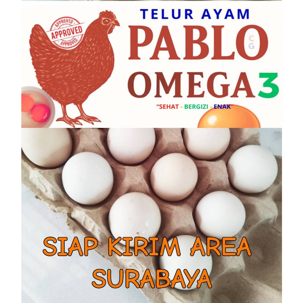 Pablo Telur Ayam Kampung Arab Premium Omega 3 Sehat - Bergizi - Enak - Telor ayam Omega3 Orange Fres